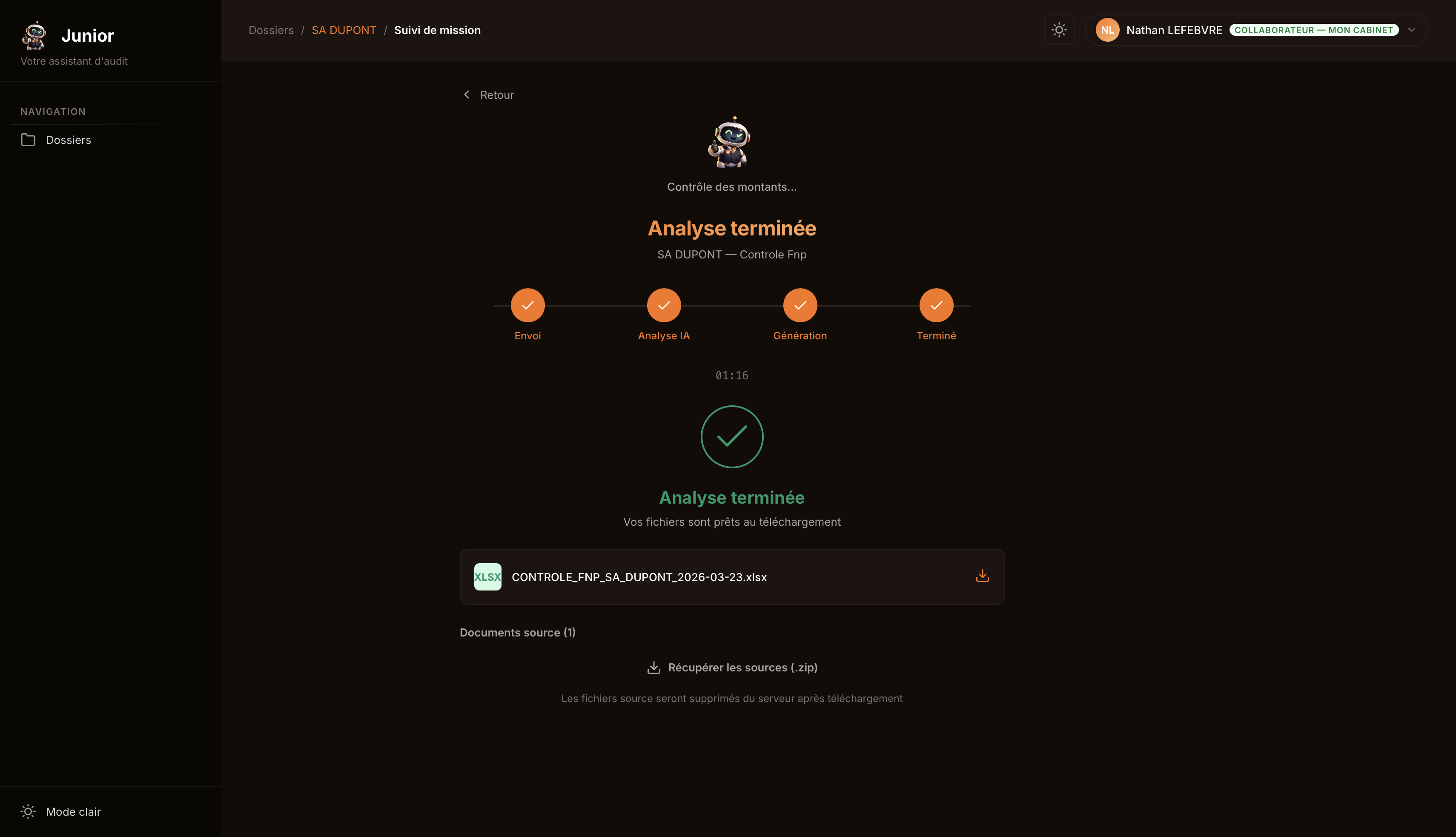 Résultat final — téléchargement XLSX